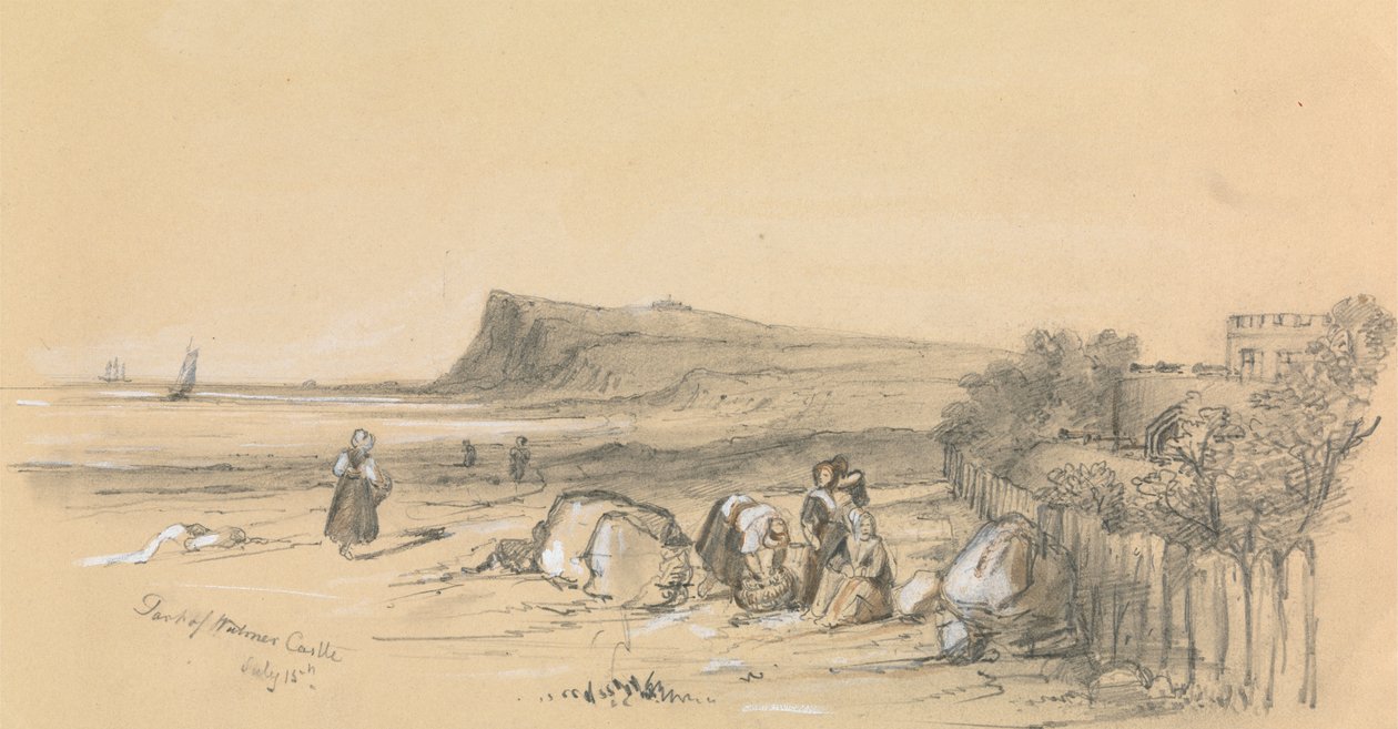 Figurer på en strand med Walmer Castle i det fjerne av Unknown artist