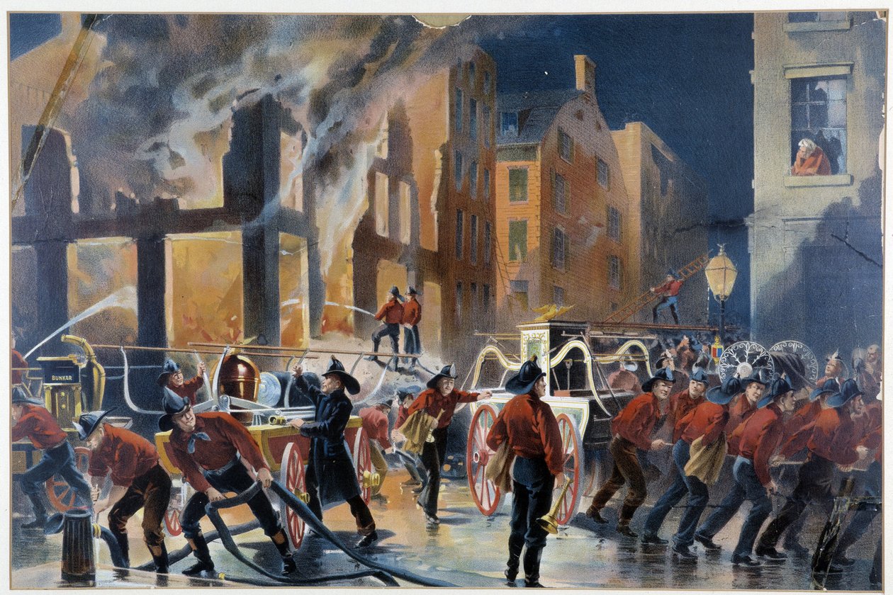 Brann og brannmenn i New York av Unknown artist