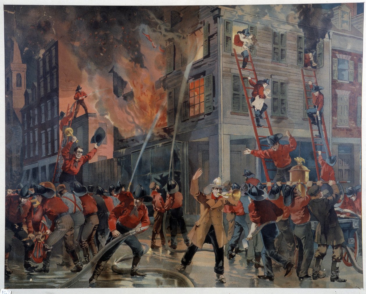 Brann og brannmenn i New York av Unknown artist