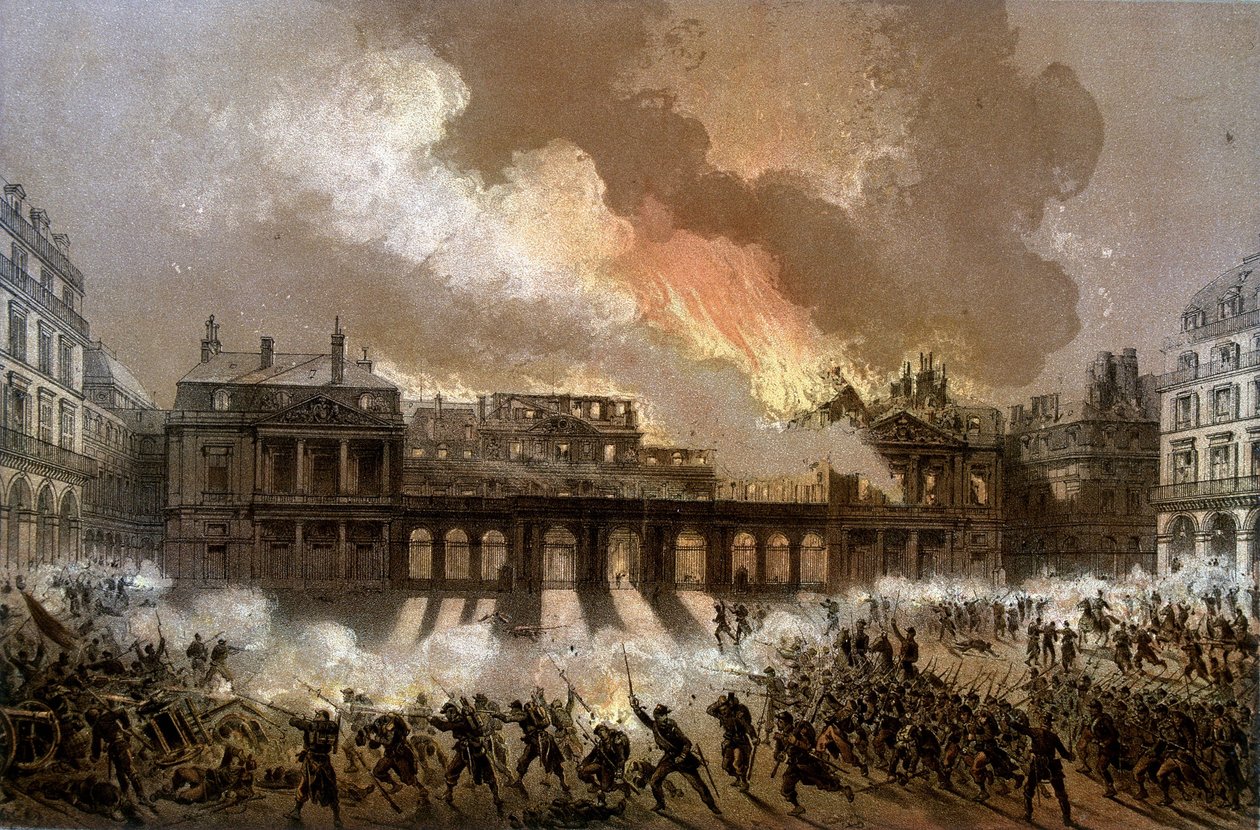 Brann i det kongelige slott 24. mai 1871 - litografi, sent på 1800-tallet av Unknown artist