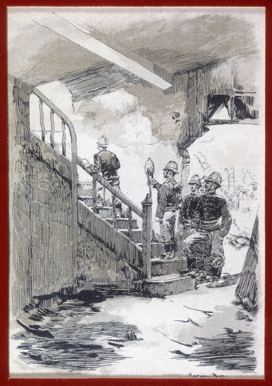 Brannmenn: branngjenkjenning - grav., n.d. av Unknown artist