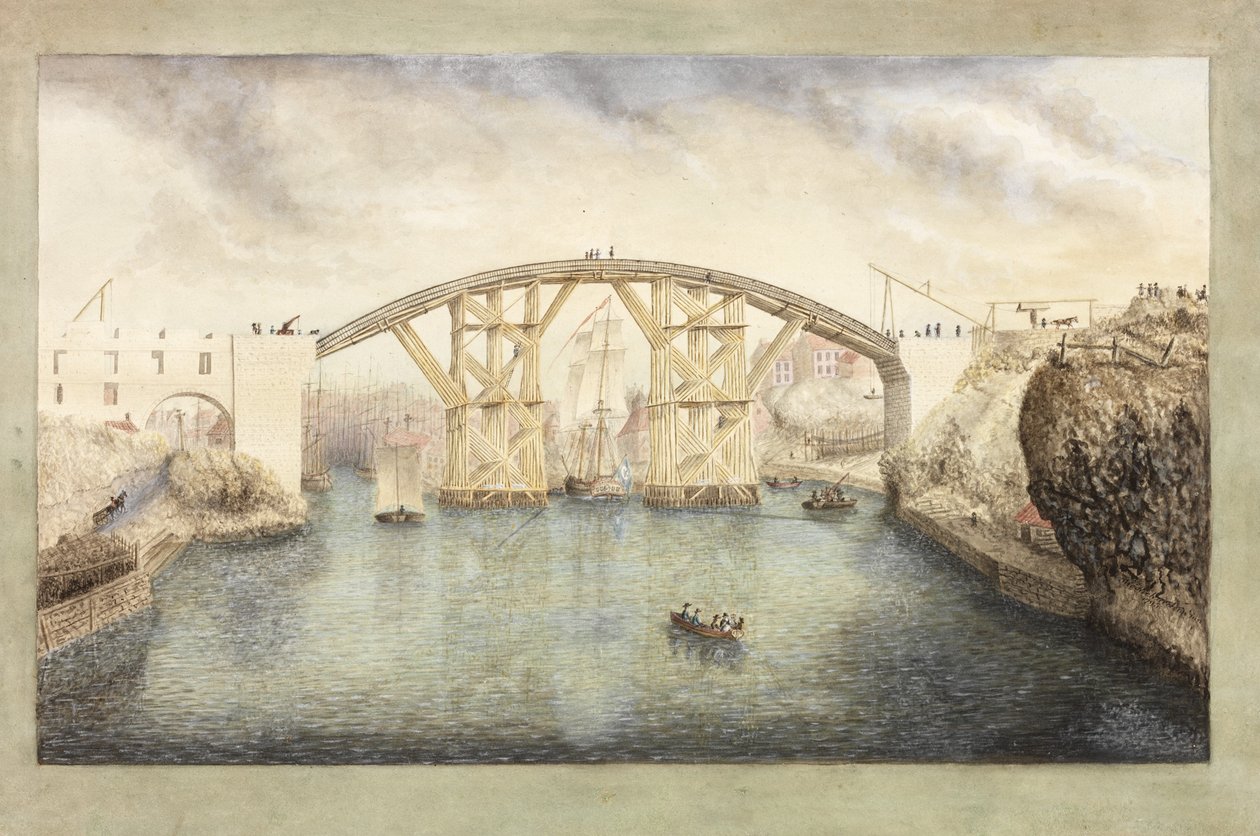 Første Sunderland Bridge under bygging av Unknown artist