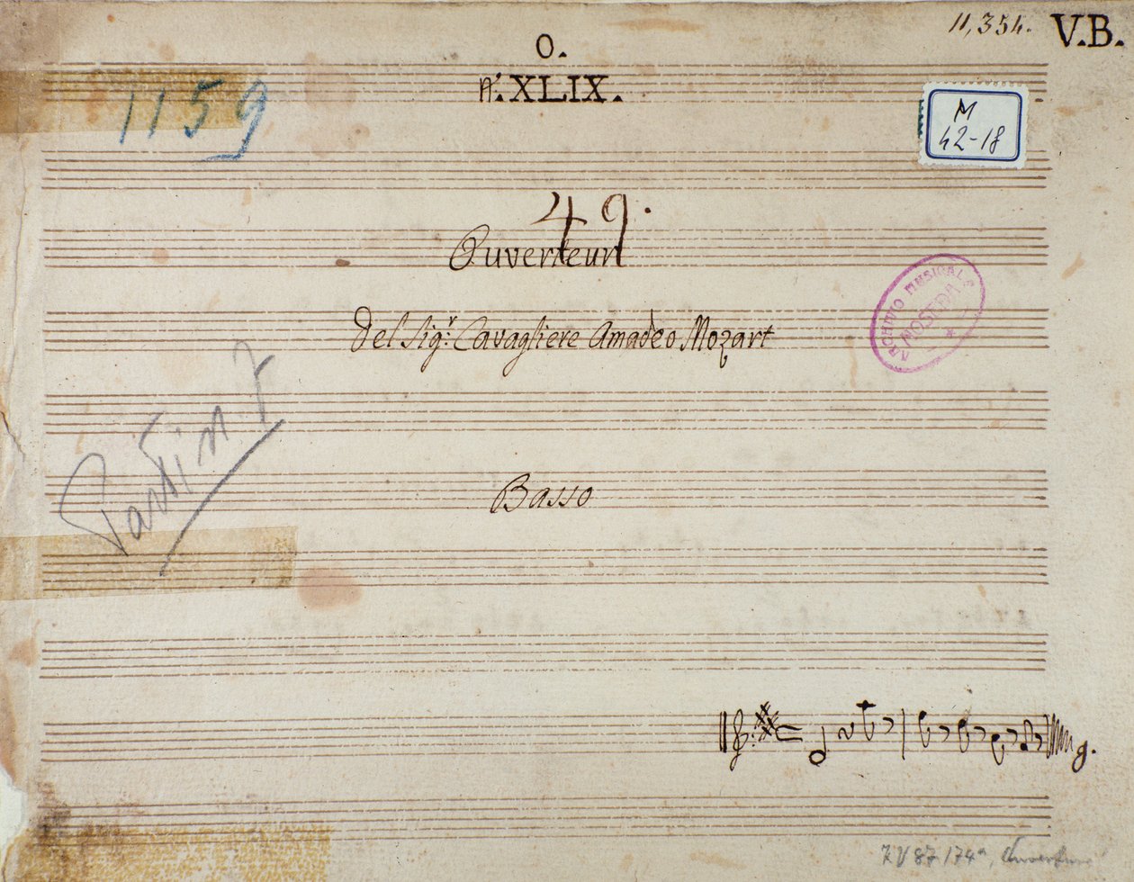 Første side av Mithridate, King of the Pont, opera av Mozart (1770) av Unknown artist
