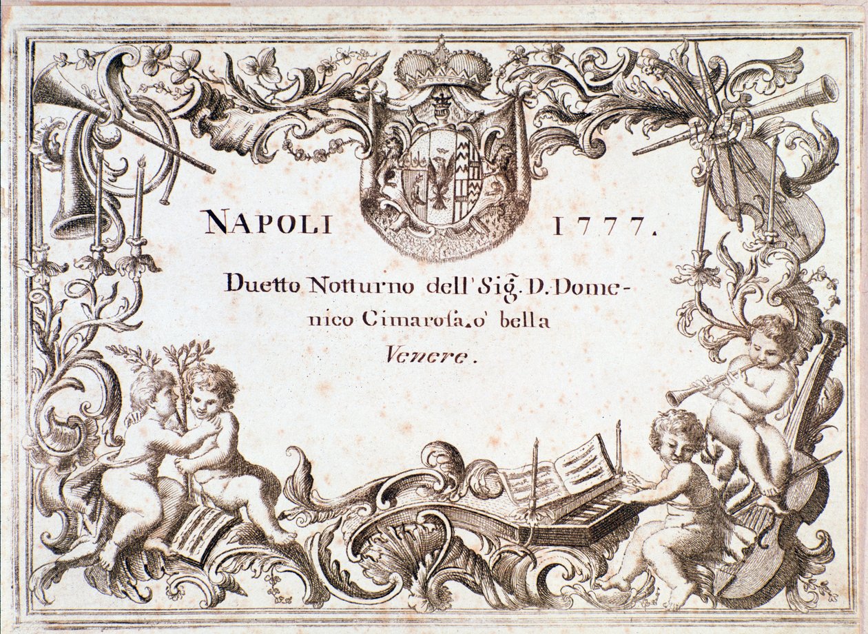Første side av partituret til O bella venere, i Armida imaginaria av Domenico Cimarosa, ca. 1777 av Unknown artist