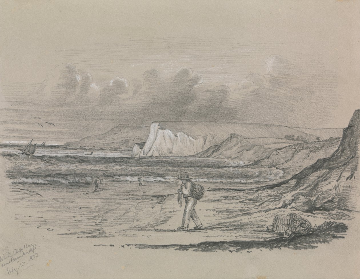 Fiskere ved White Cliff Bay av Unknown artist