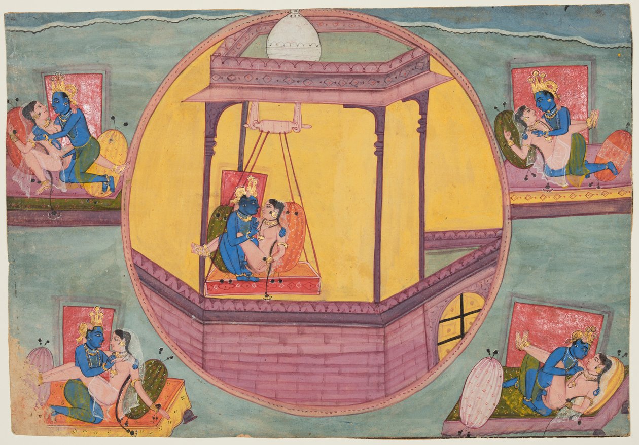 Fem stillinger av Krishna Making Love, fra en Bikaner Bhagavata Purana av Unknown artist