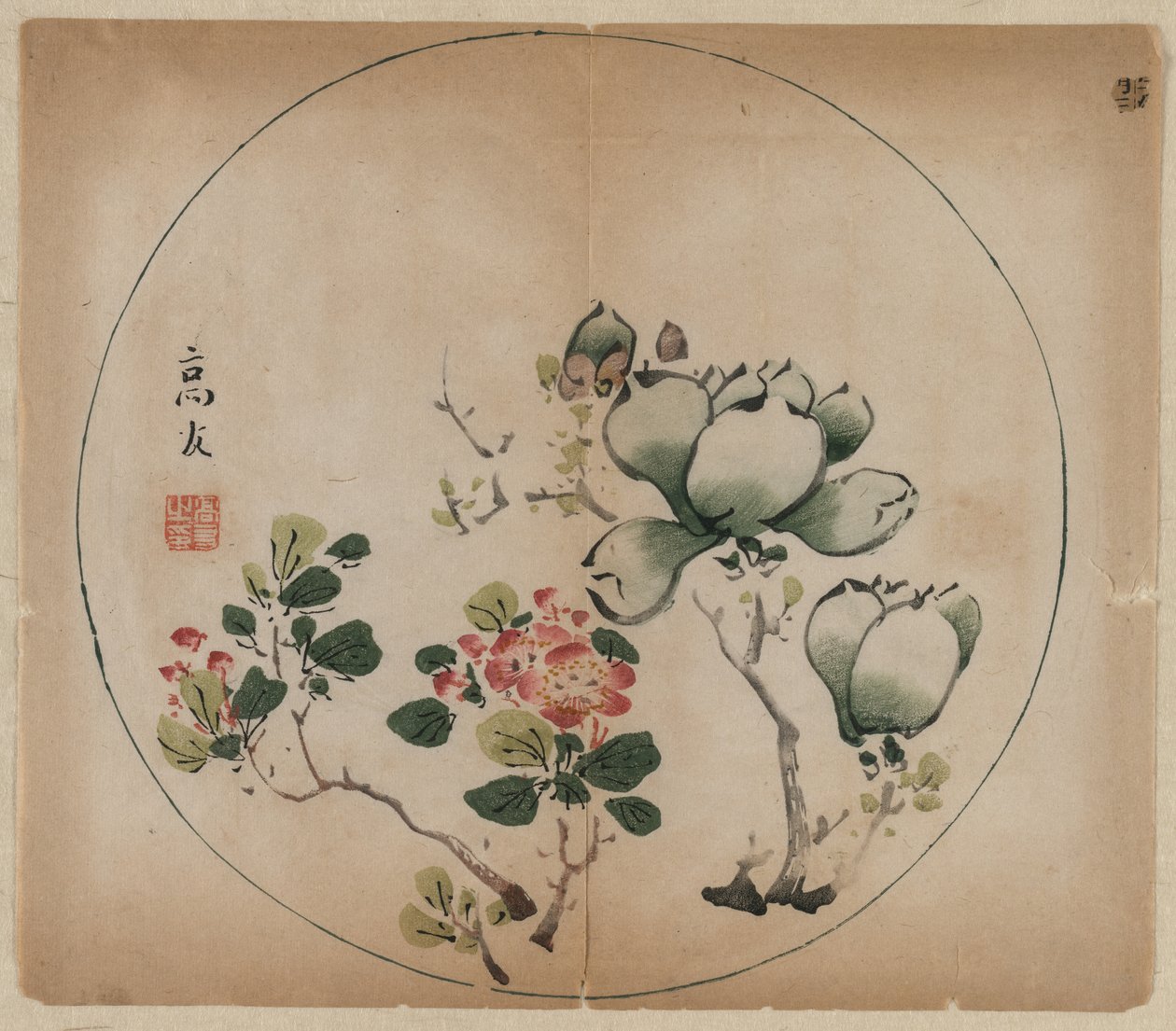 Blomstrende Magnolia og ferskenblomster av Unknown artist
