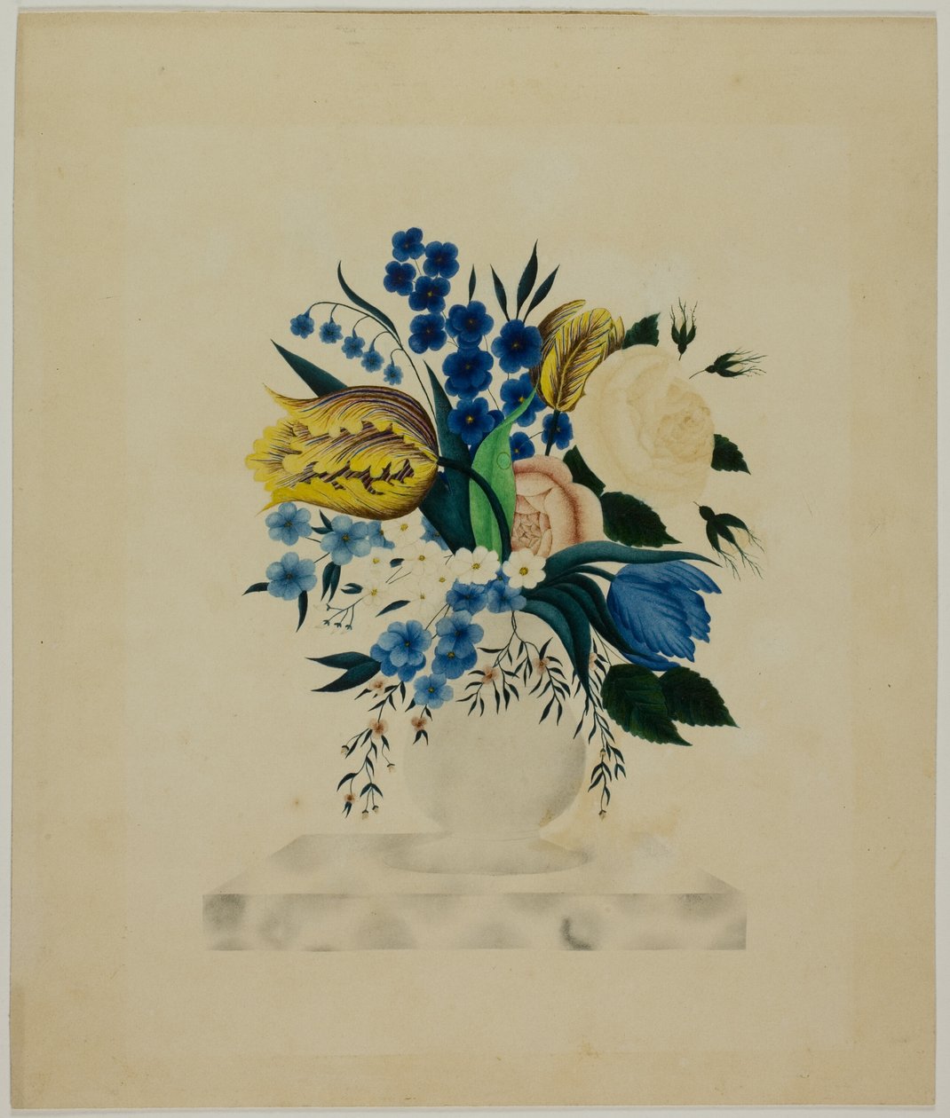 Blomster i en marmorvase av Unknown artist