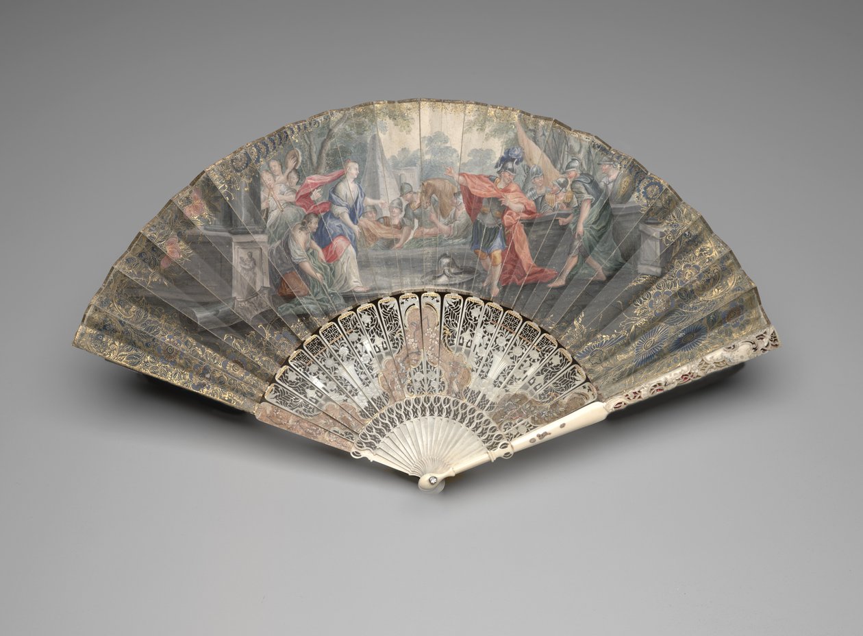 Sammenleggbar vifte med Jefta som møter datteren sin, ca. 1740-50-tallet av Unknown artist