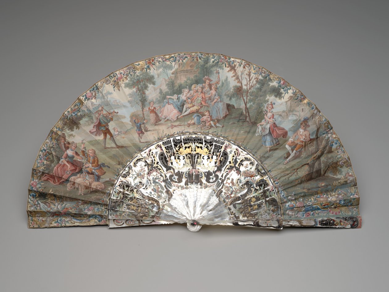 Sammenleggbar vifte med pastoral scene, ca. 1740-50-tallet av Unknown artist