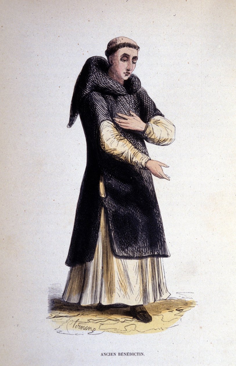 Tidligere benediktiner. Gravering fra et album på religiøse ordre, Paris av Unknown artist