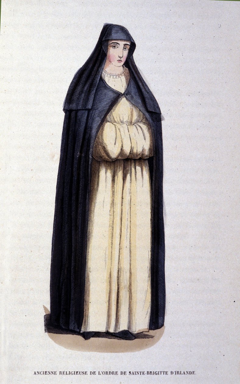 Tidligere nonne av St. Brigitte av Irlands orden. Gravering fra et album på religiøse ordre, Paris av Unknown artist