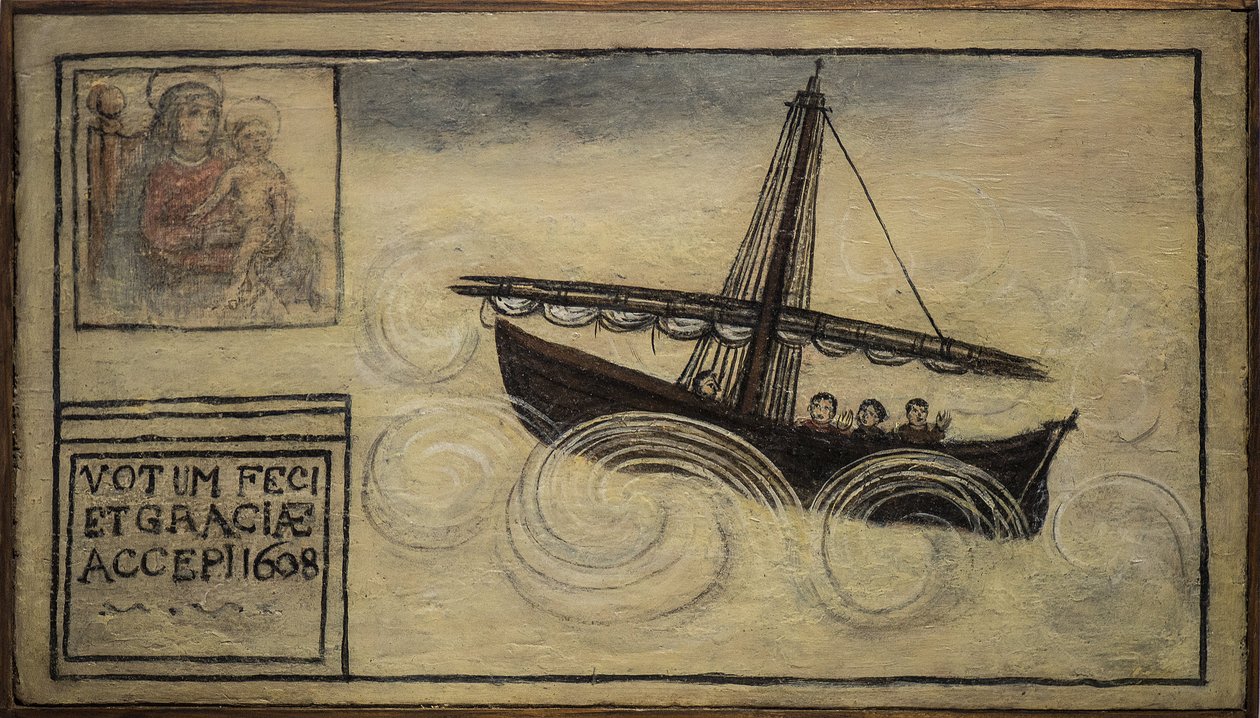 Tidligere voto (ex voto) sjømann, populært tilbud som et løfte om hengivenhet og takknemlighet for sjømannen som overlever til farene ved havet som kommer fra kirken Carmine, Torre del Greco, nær Napoli 1608 Italia av Unknown artist