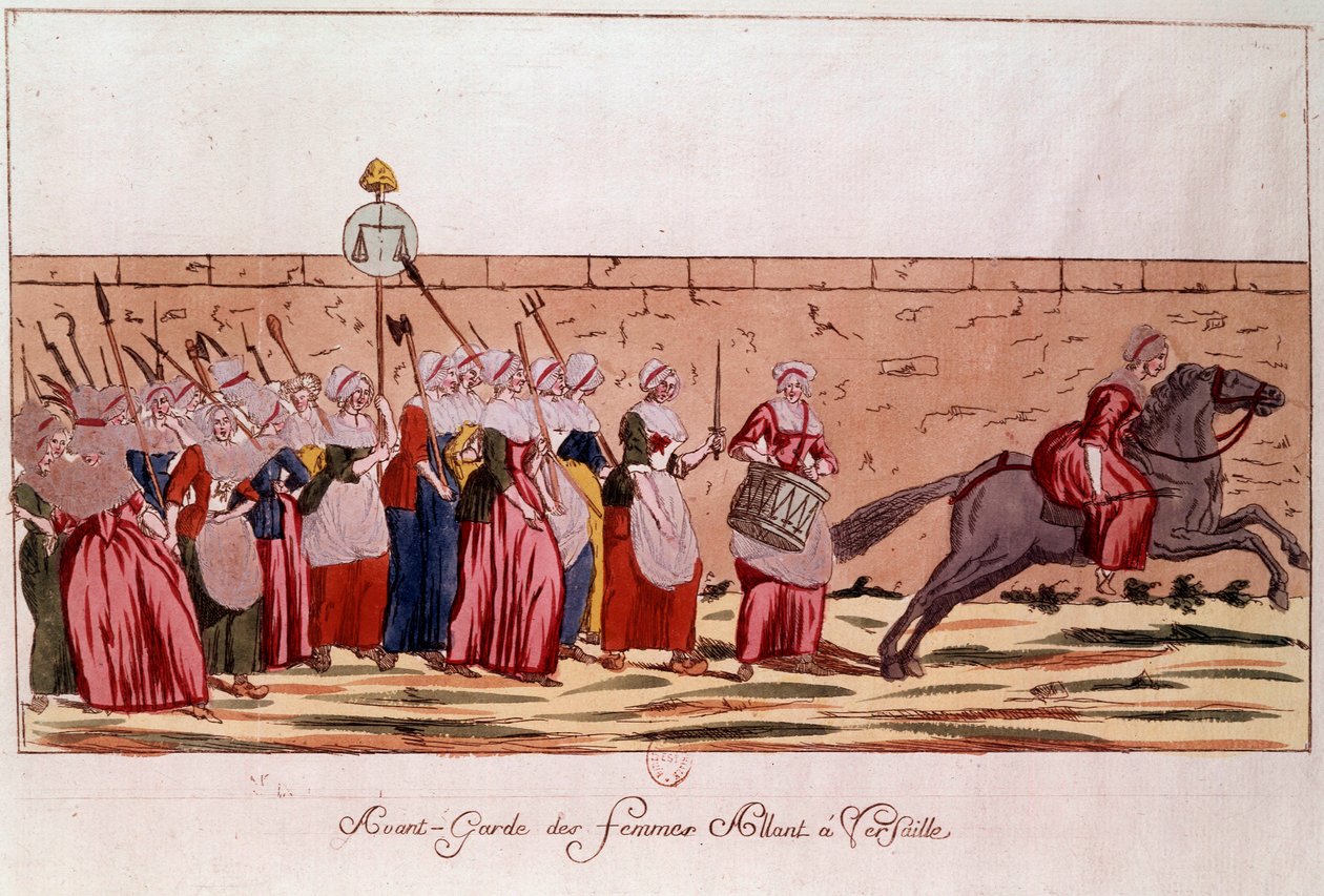 Den franske revolusjonen i 1789: avantgarde des femmes på vei til Versailles 5. oktober 1789. Gravering fra 1700-tallet. Paris, B.N. av Unknown artist