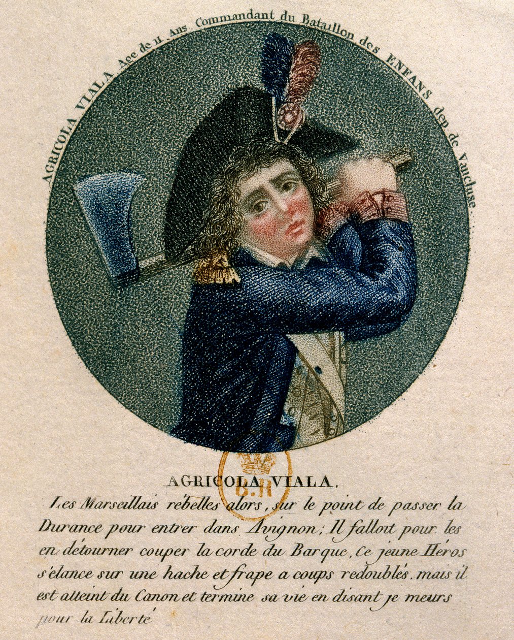 Fransk revolusjon: portrett av den unge Joseph Agricol Viala (1780-1793) som deltok i Marseille-opprøret i 1793. Han er en representant som holder en øks. Paris fra 1700-tallet, B.N av Unknown artist
