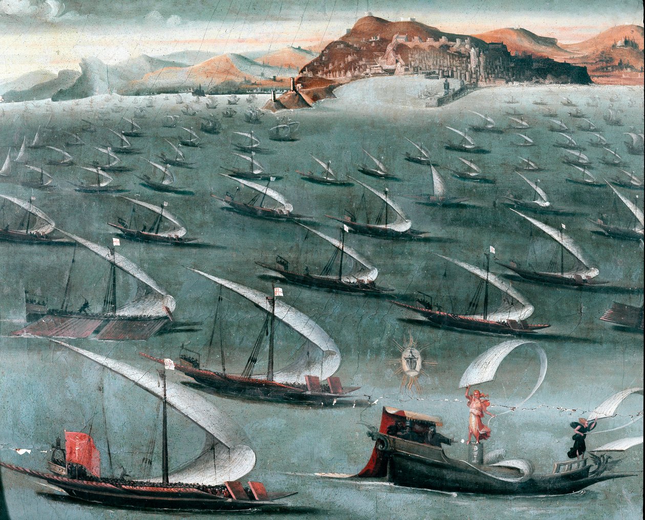 Fransk flåte utenfor byen Genova (maleri av Unknown artist