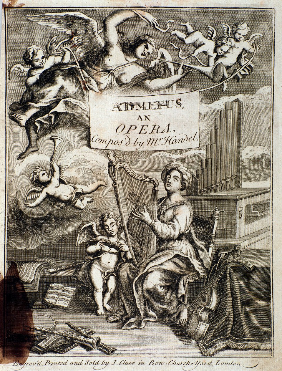 Forsiden av Admetus”” opera komponert av Georg Friedrich Handel (eller Handel) (1685-1759)”” Gravering. 18. århundre. Bologna, civico museo musico av Unknown artist