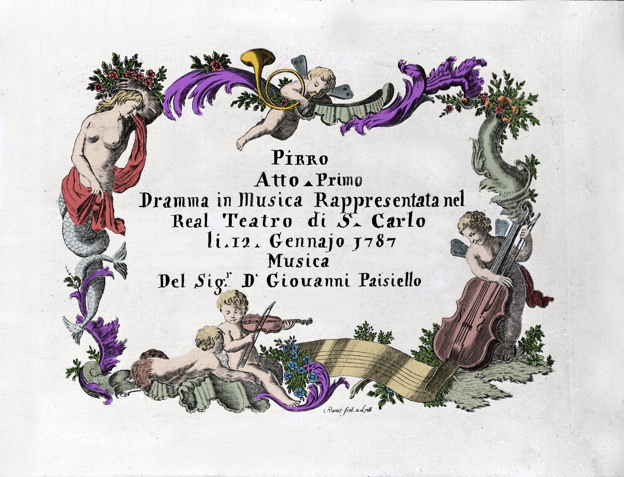 Frontispice av "" Pirro "" av Giovanni Paisiello (eller Paeseello eller Paesieillo) (1740-1816), italiensk komponist. 1787 av Unknown artist