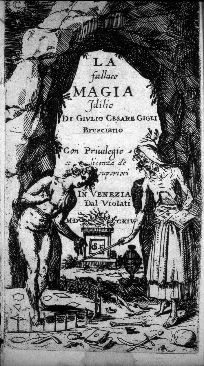 Frontispice av en bok som viser hekser som utfører magiske ritualer av Unknown artist