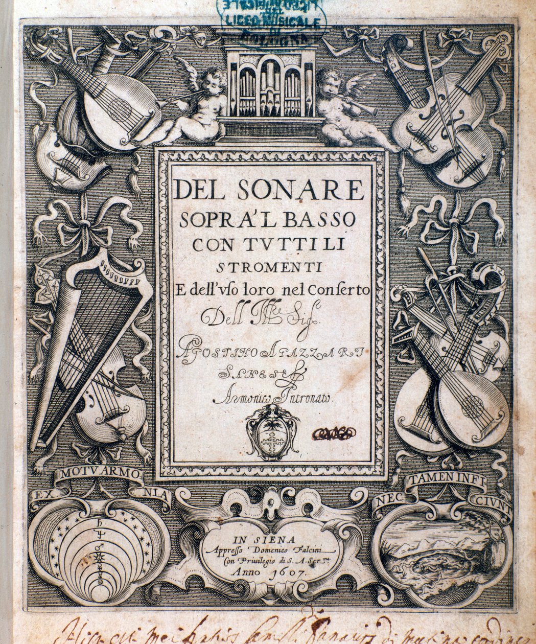 Frontispice of del sonare sopra il basso av Agostino Agazzari av Unknown artist