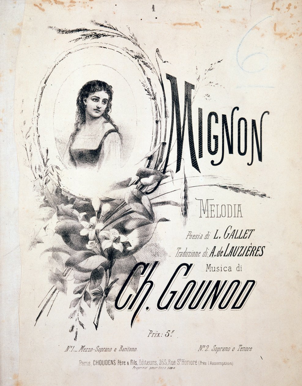 Frontispice of Mignon, melodi av Charles Gounod (1800-tallet) av Unknown artist