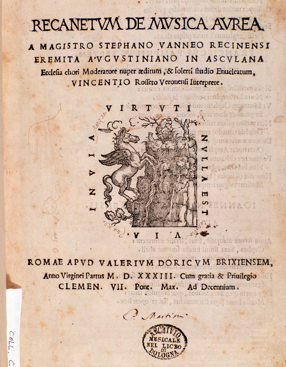 Frontispice av Recanetum de musica aurea av Stephanus Aureus av Unknown artist