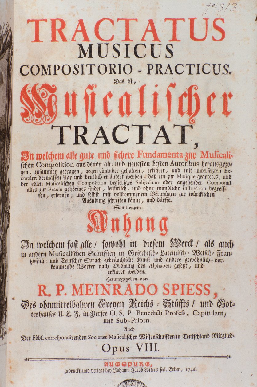 Frontispice av Tractatus musicus, av Meinrad Spiess av Unknown artist