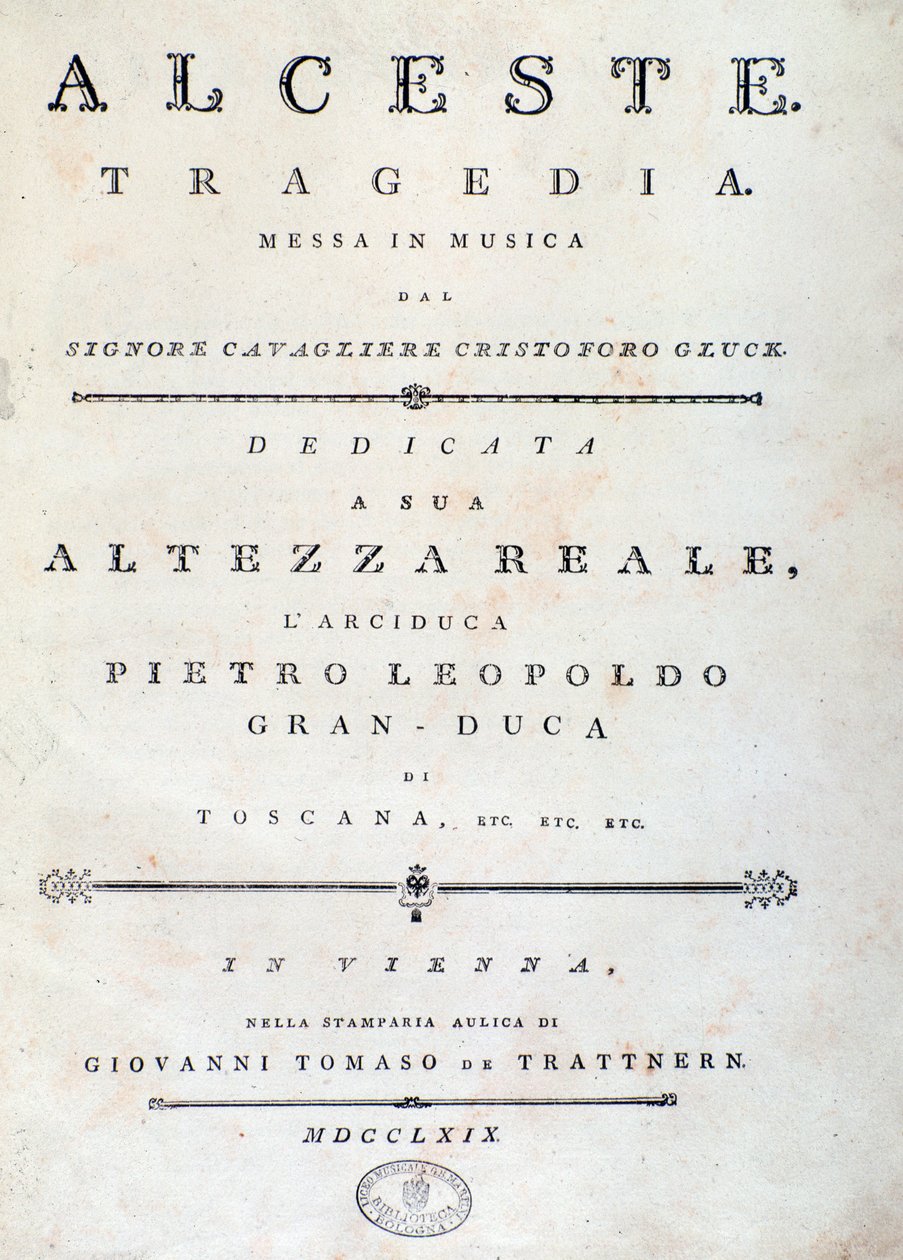 Frontispice av noteark til Alceste, opera av C. W. Gluck av Unknown artist