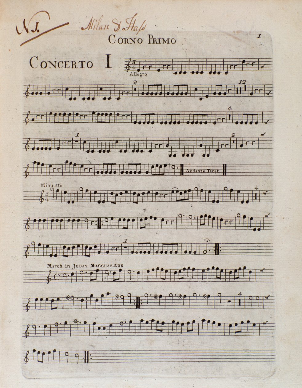 Frontispice av musikalsk partitur av seks konserter i 8 deler av GB Sammartini og JA Hasse av Unknown artist