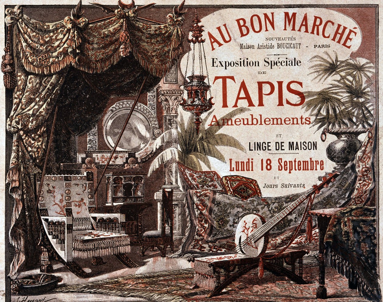 Møbler og møbeltepper - annonse for butikken "" Le bon marche"", slutten av 1800-tallet. av Unknown artist