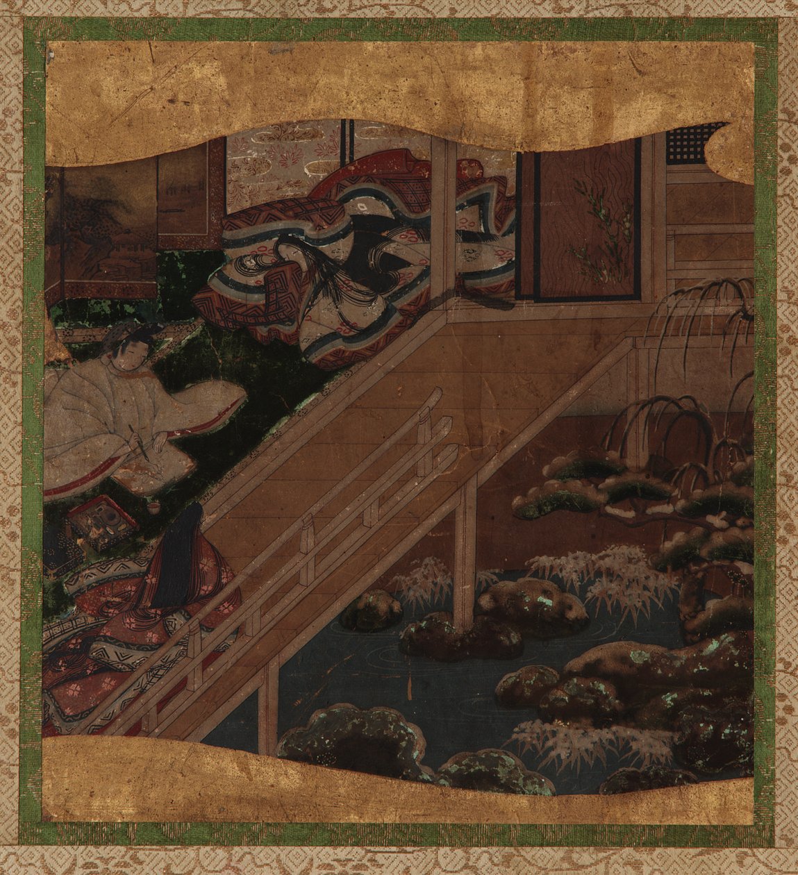 Hage og interiør: en kunstner som maler et dameportrett av Unknown artist