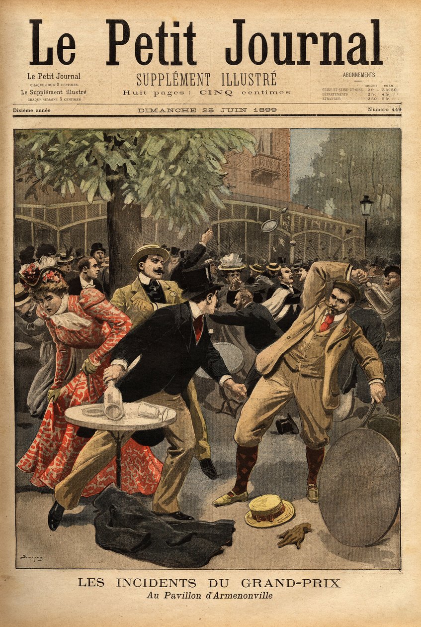 Generell kamp ved Longchamp Grand Prix-løpene, hvis opprinnelse skyldes erklæringene fra Charles Dupuy (1851-1923), innenriks- og religiøse anliggender, som begeistret de nåværende innbyggerne ved å få dem til å tro at trusler mot republikken ( av Unknown artist