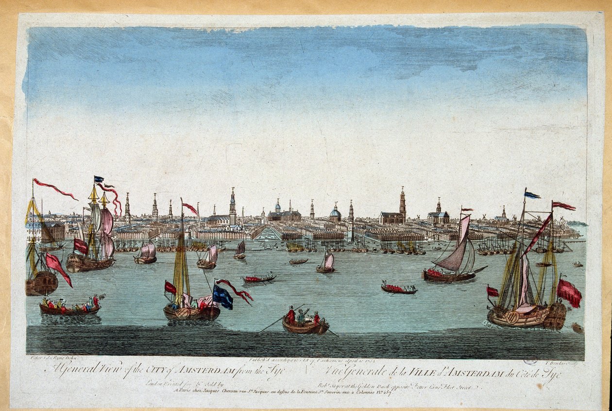 Generell utsikt over Amsterdam tatt fra havet fra 1700-tallet (gravering) av Unknown artist