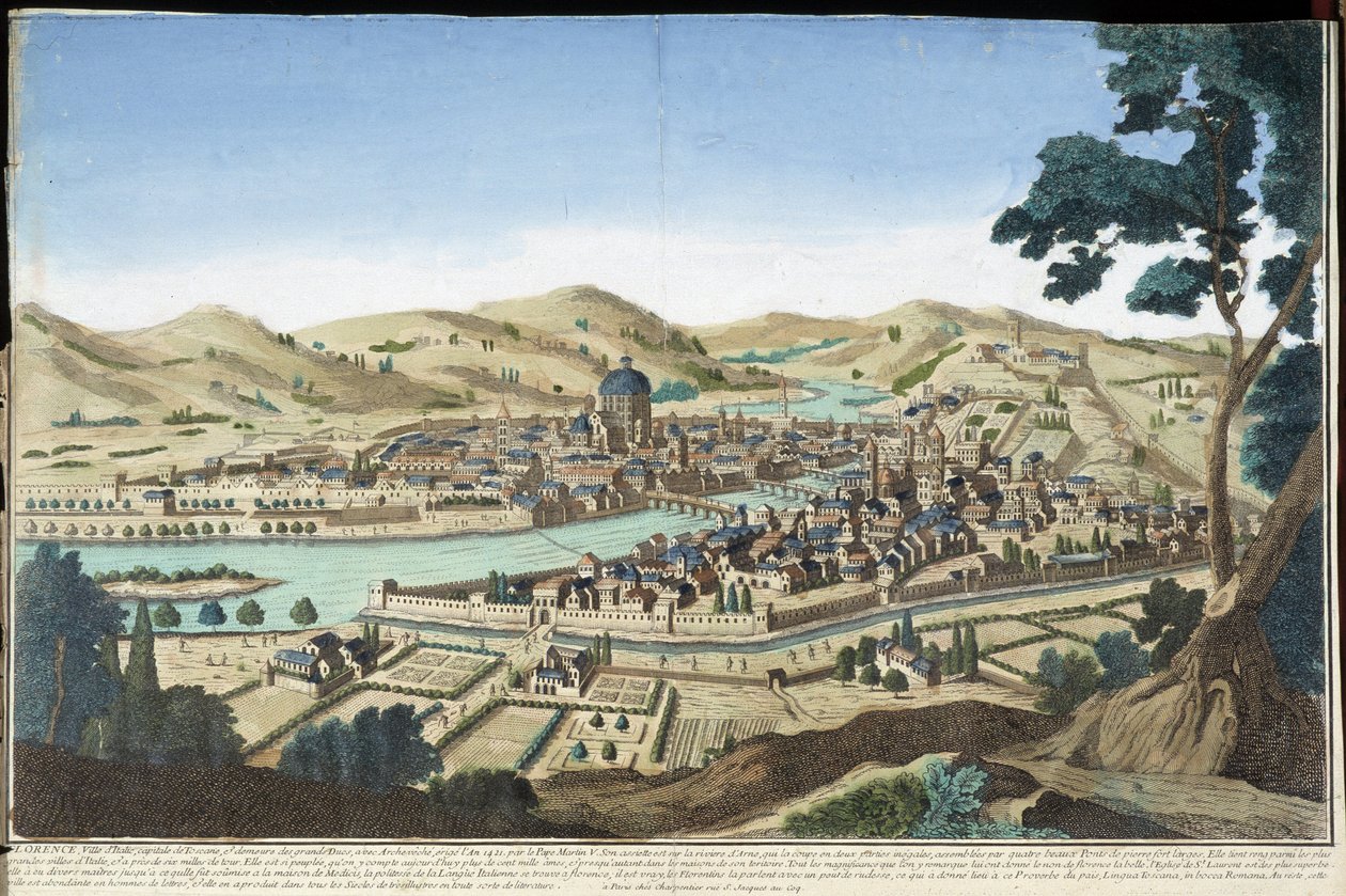 Generell utsikt over Firenze - gravering av Unknown artist