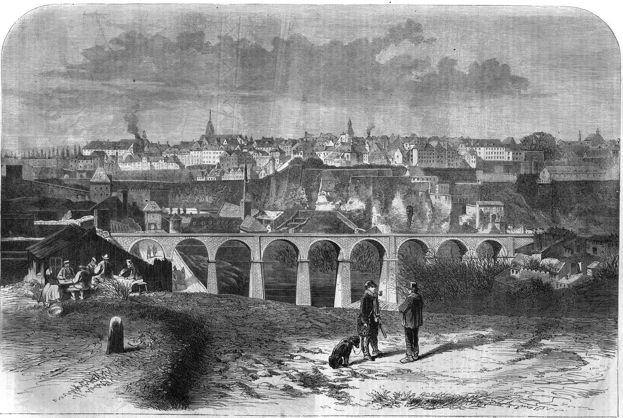 General view of the city of Luxembourg. Engraving in “The Illustrous Universe” av Unknown artist