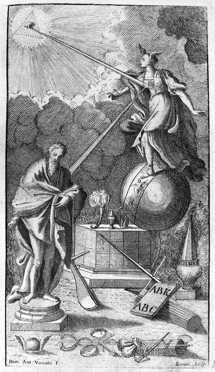 Giambattista Vico. Også kalt Giovanni, Gian Battista, Jean Baptiste eller Jean-Baptiste. Antiporta (falsk tittel) av "La Scienza Nuova" ", Napoli 1744. av Unknown artist