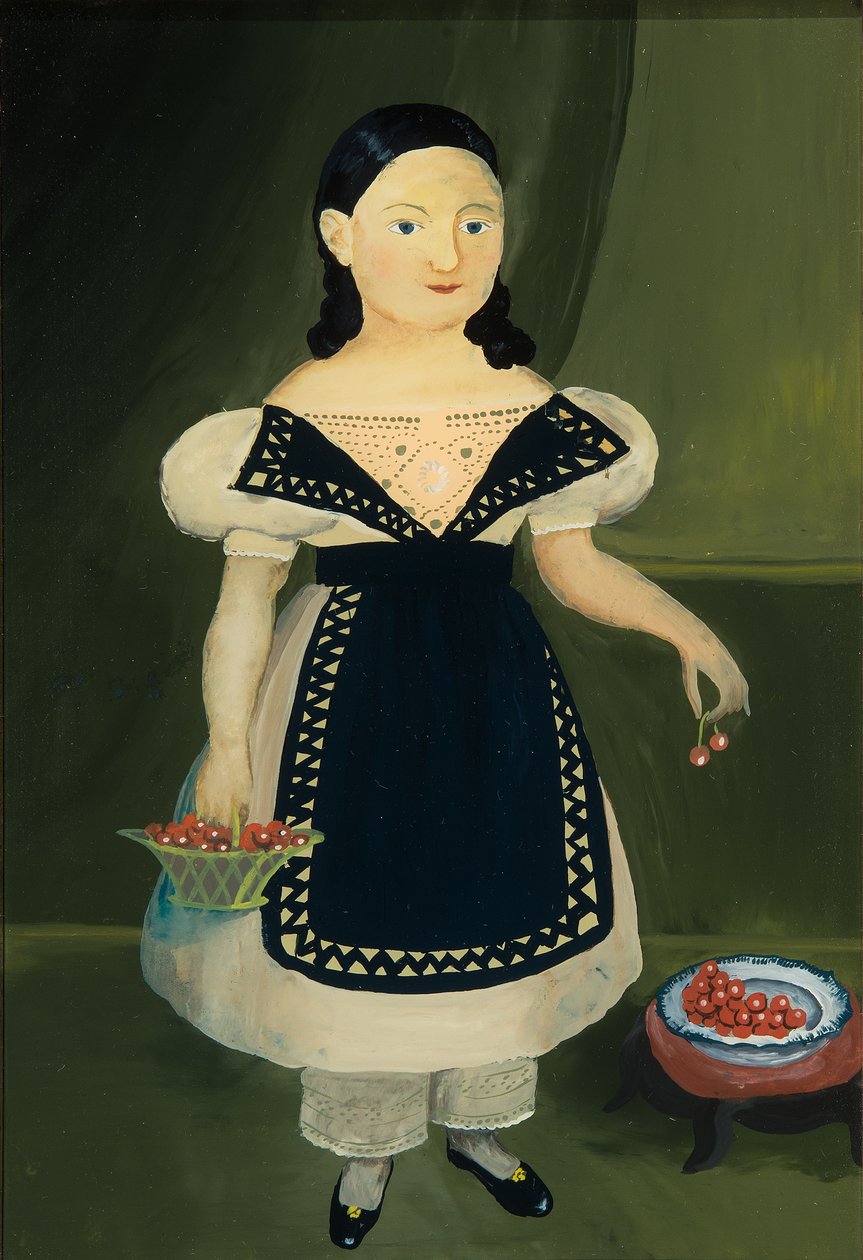Jente med kirsebær av Unknown artist