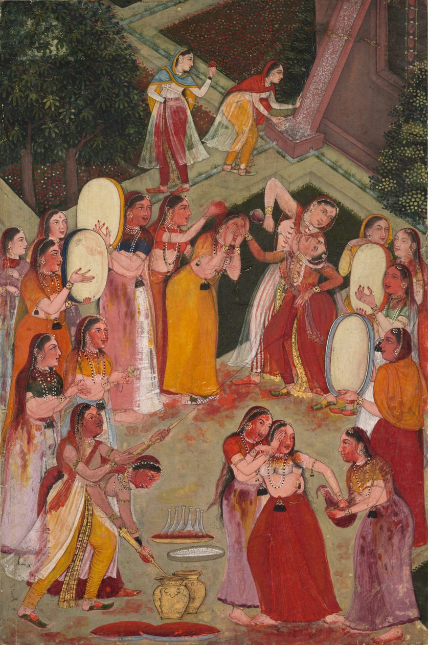 Jenter som sprøyter hverandre på Holi av Unknown artist