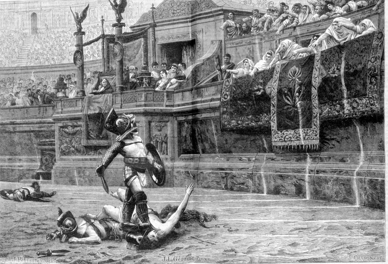 Gladiatorkamp i romertiden etter maleriet av J L Gerome av Unknown artist