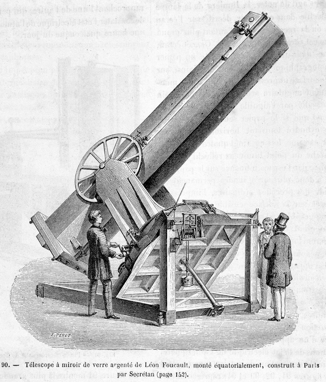 Glassspeilteleskop av Léon Foucault, montert ekvatoralt, bygget i Paris av Secrétan - i "Vitenskapens underverk"" av Louis Figuier av Unknown artist