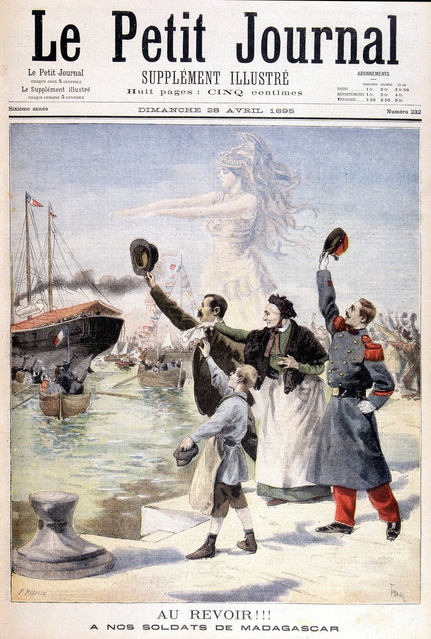 Farvel til våre soldater fra Madagaskar: avgang fra den franske ekspedisjonen til Madagaskar - i "" Le Petité Journal"" av 28.04.1895 av Unknown artist