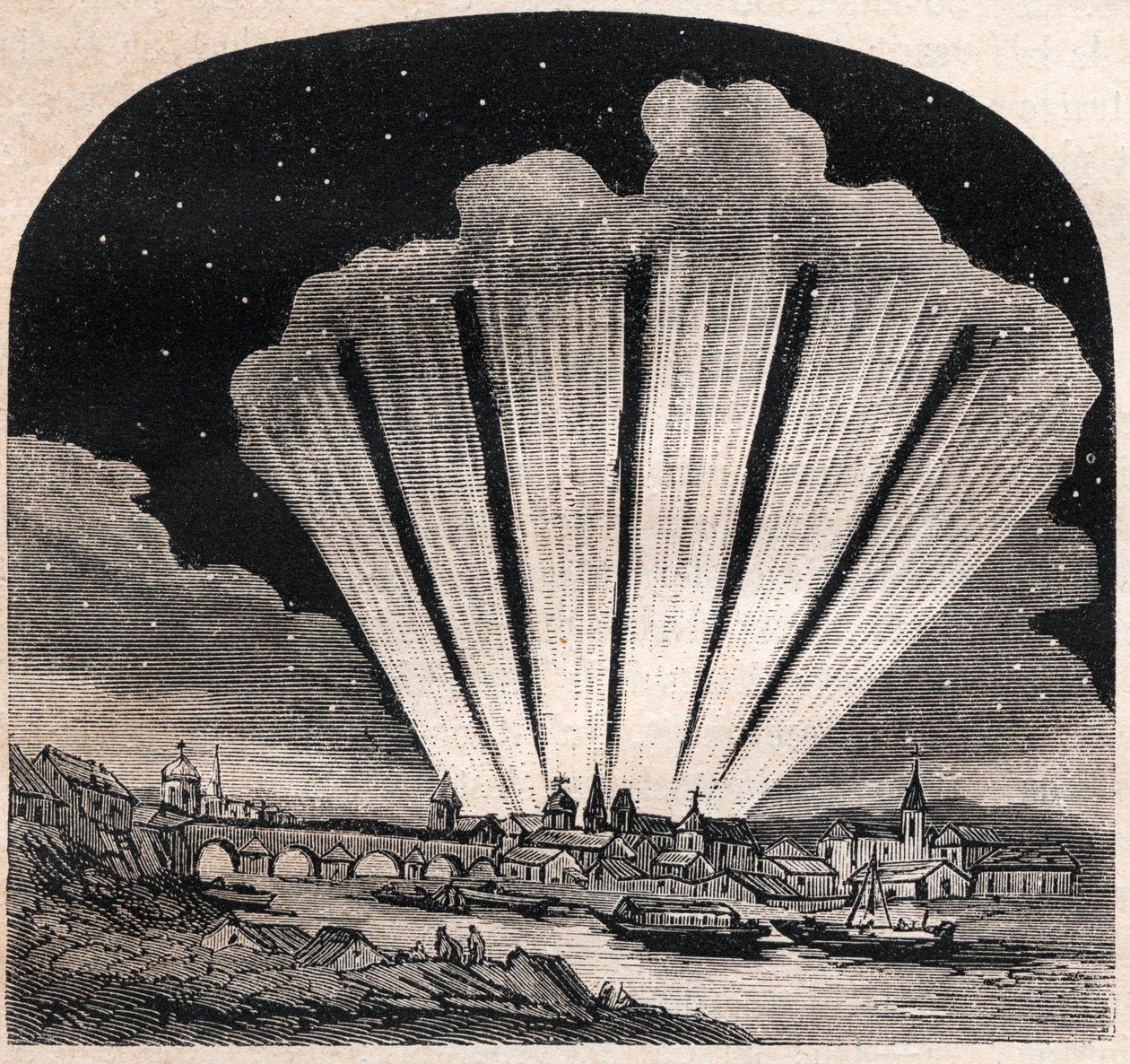 Great Comet of 1744 (C/1743 X1) - Grande comete a six tails de 1744 - Comete de Cheseaux or Comete Klinkenberg-Cheseaux - engraving around 1867 av Unknown artist