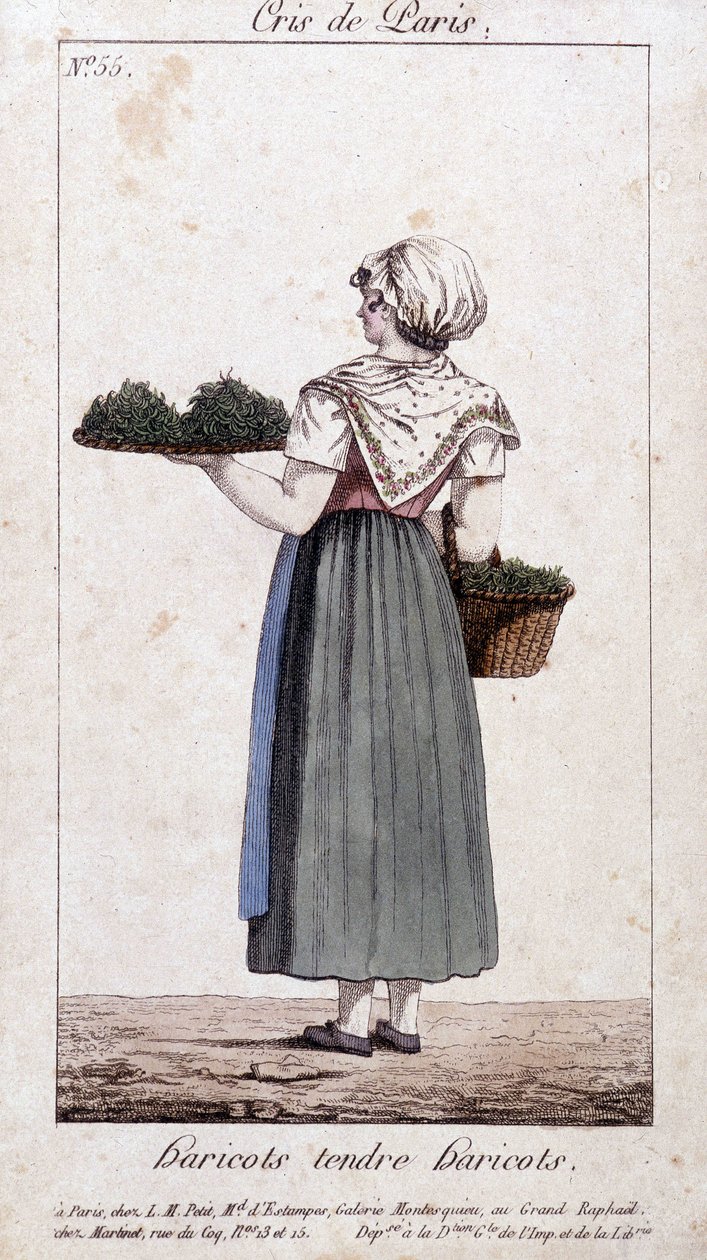 Grønne bønnehandler - i “” Cris de Paris””, deb. 1800-tallet av Unknown artist