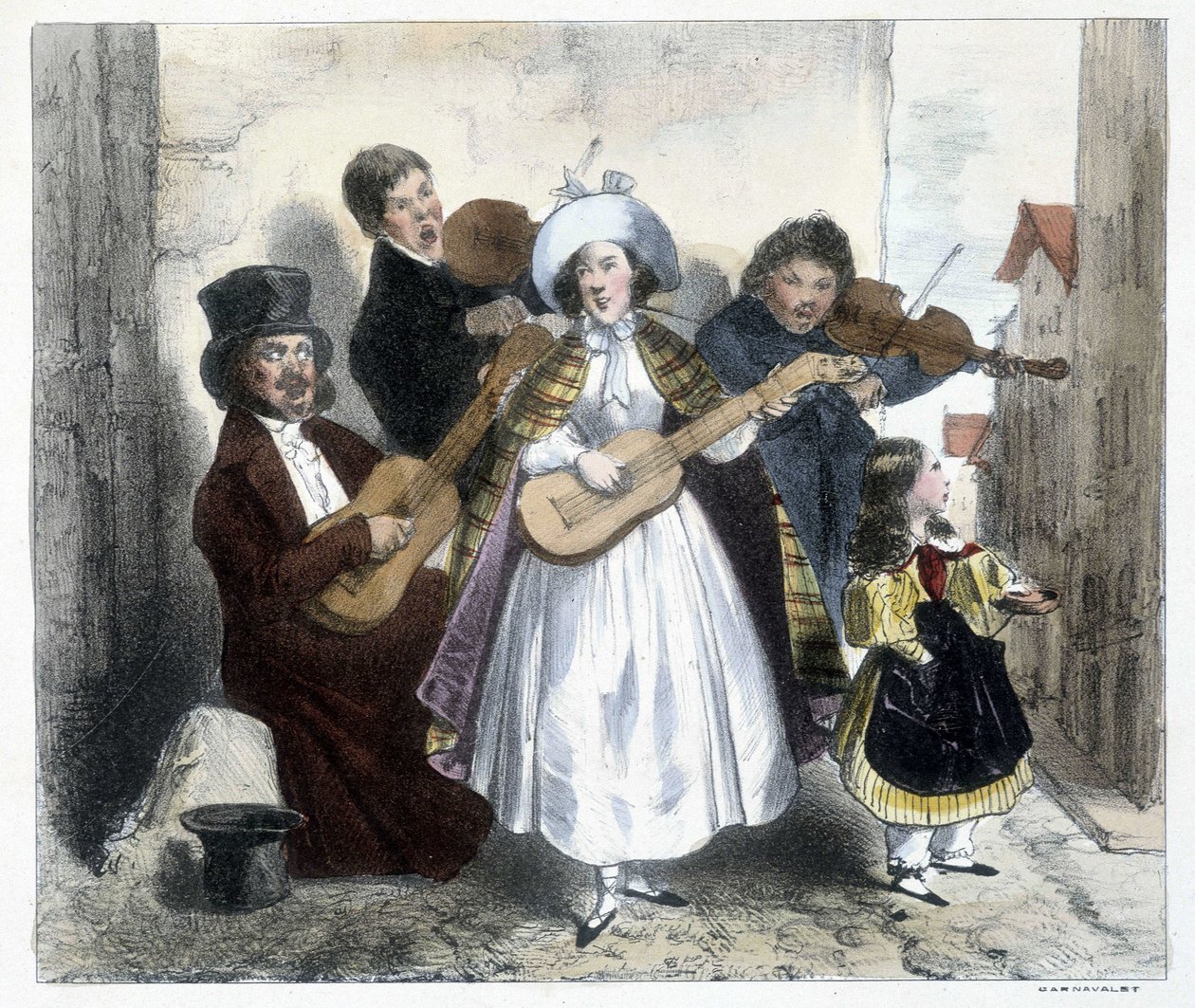 Gruppe gatemusikanter, sent på 1800-tallet av Unknown artist