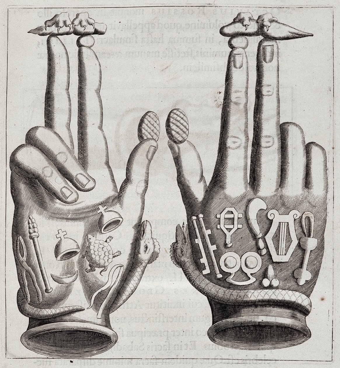 Hender i «Mensae Isiaca» (tale av gudenes store mor, seglene hennes, juvelene og amuletter og noen av figurene hennes) av Unknown artist