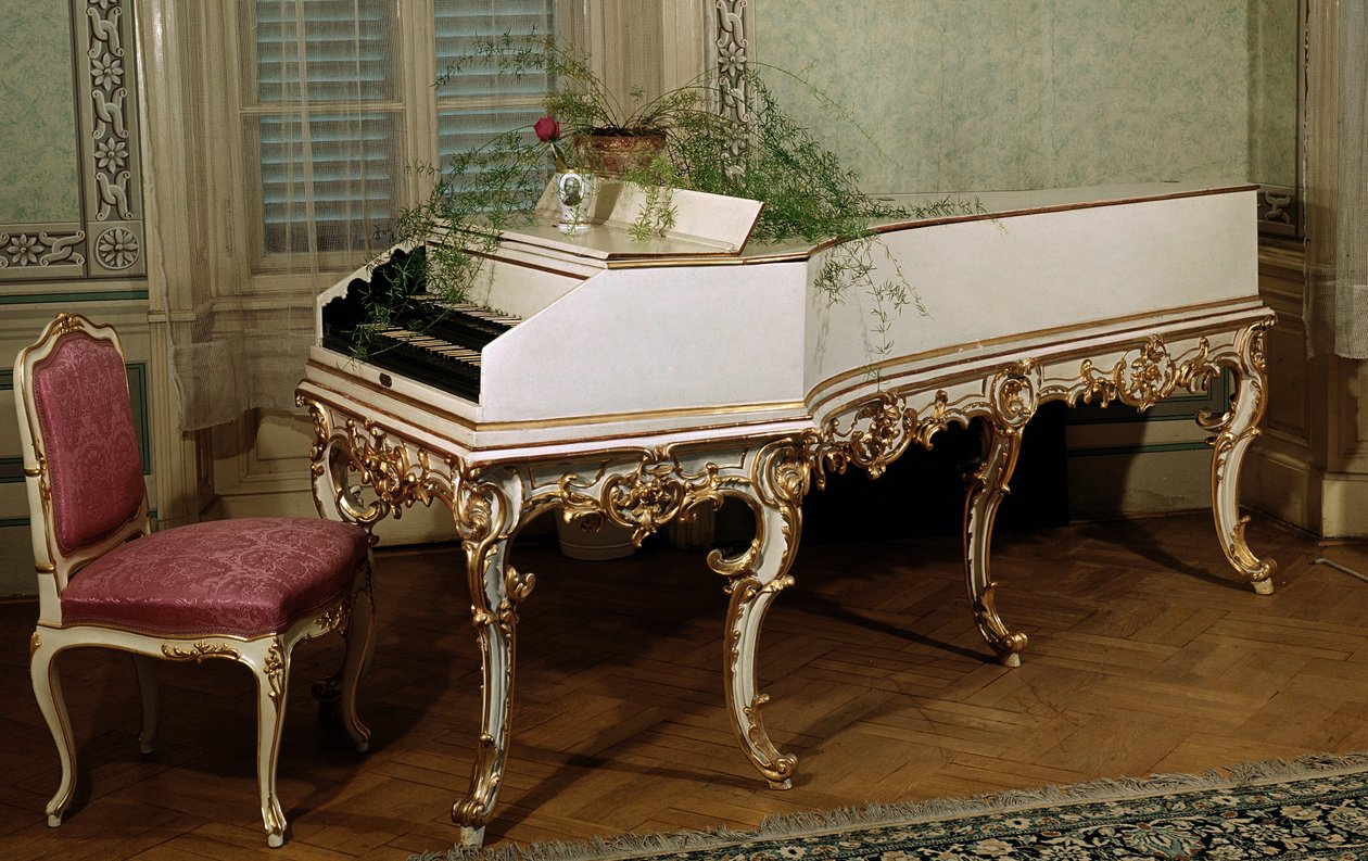 Cembalo til den østerrikske komponisten Wolfgang Amadeus Mozart (1756-1791) (cembalo til den østerrikske komponisten Mozart) Praha fra 1700-tallet, Mozarts museum av Unknown artist