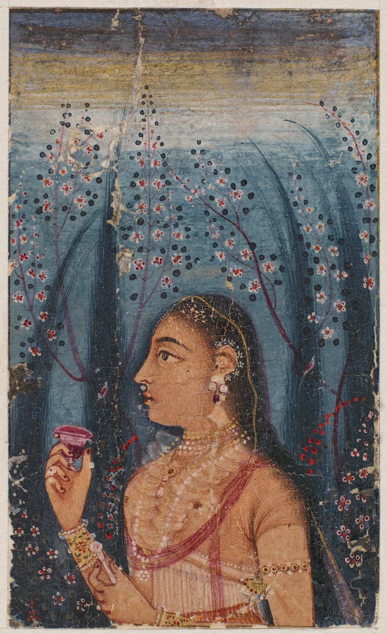 Hodet til en ung kvinne, blant blomstrende stengler av Unknown artist