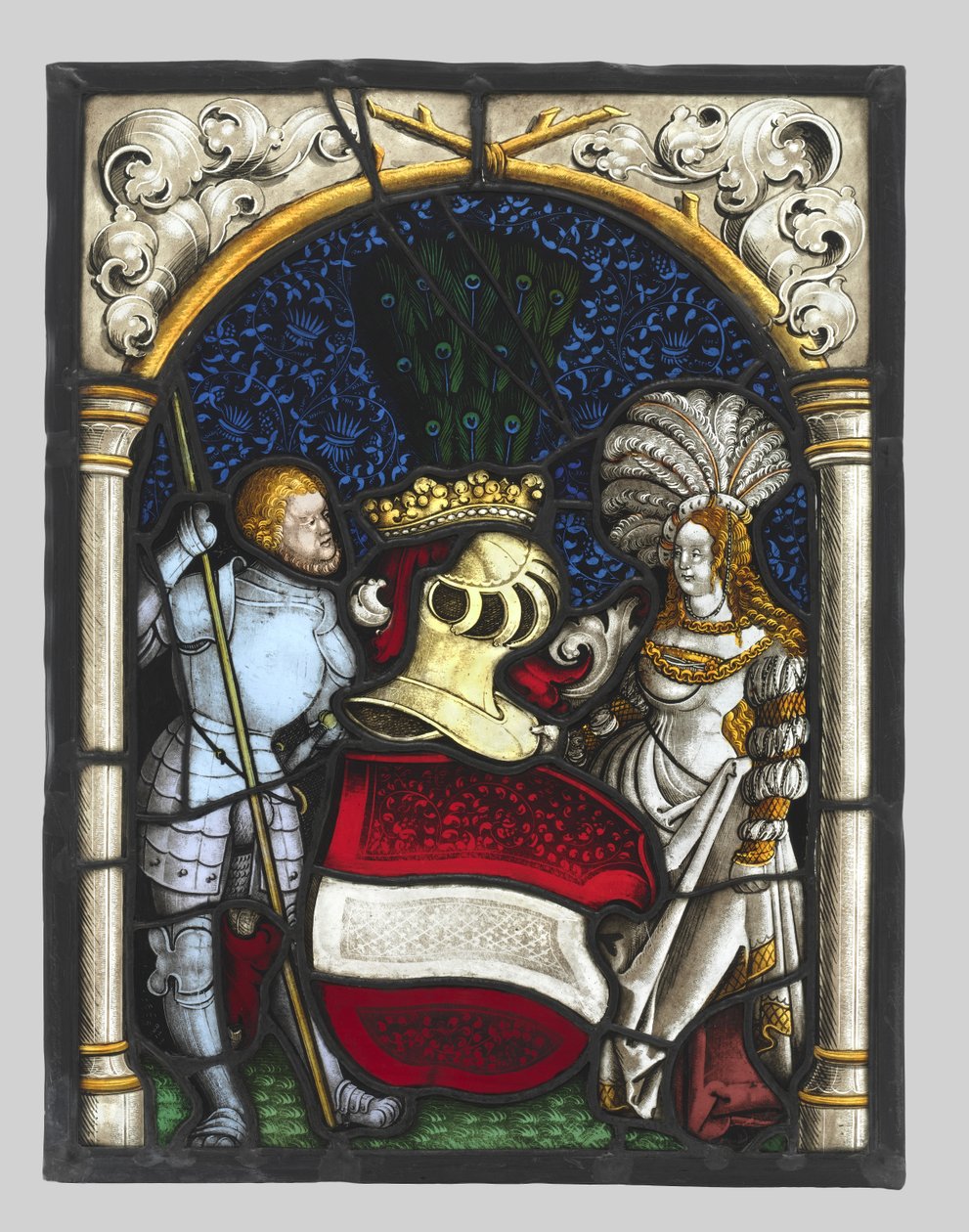 Heraldisk panel som viser en ridder og en dame med armene til erkehertugdømmet i Østerrike av Unknown artist