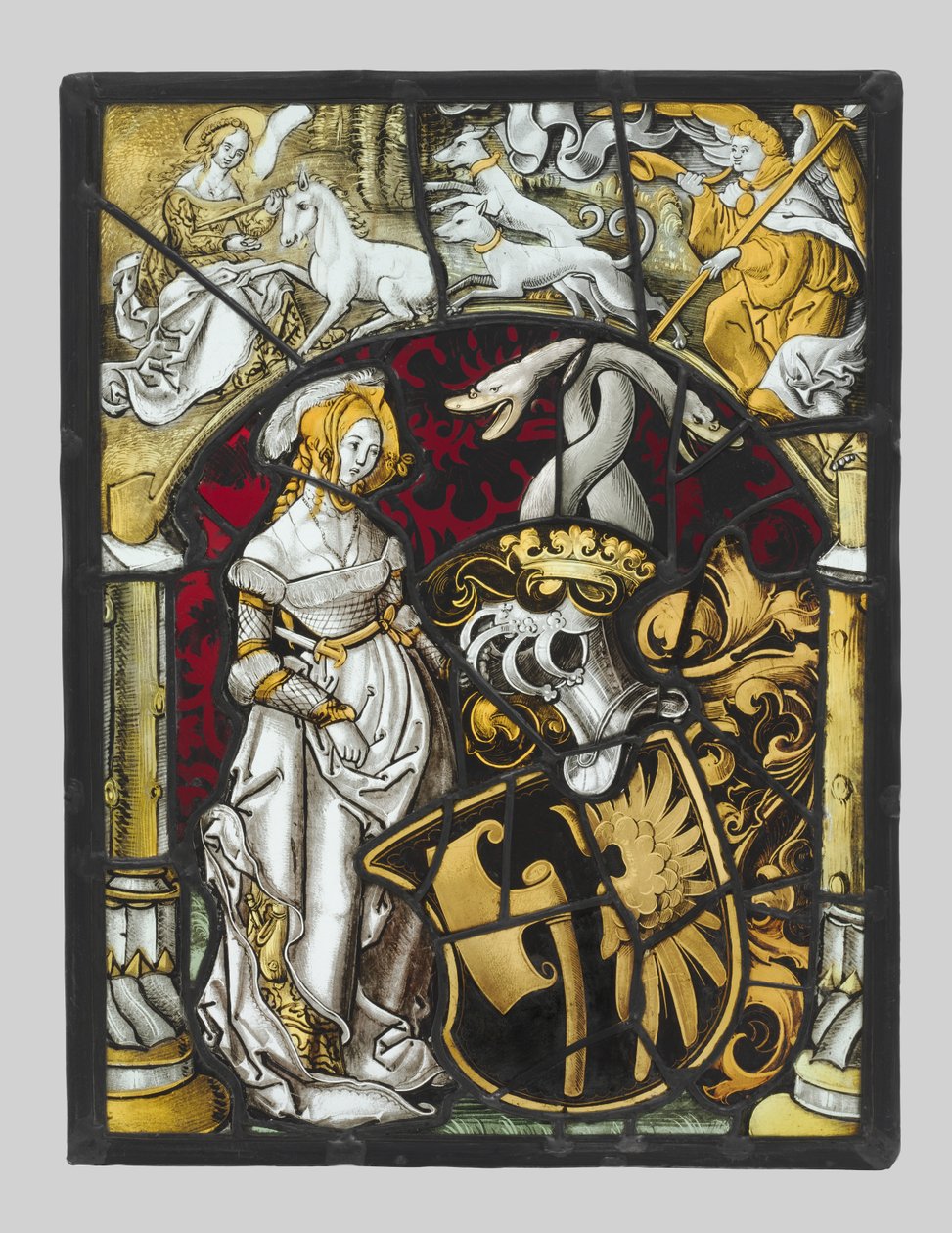 Heraldisk panel med Arms of Lichtenfels and a Unicorn Hunt av Unknown artist