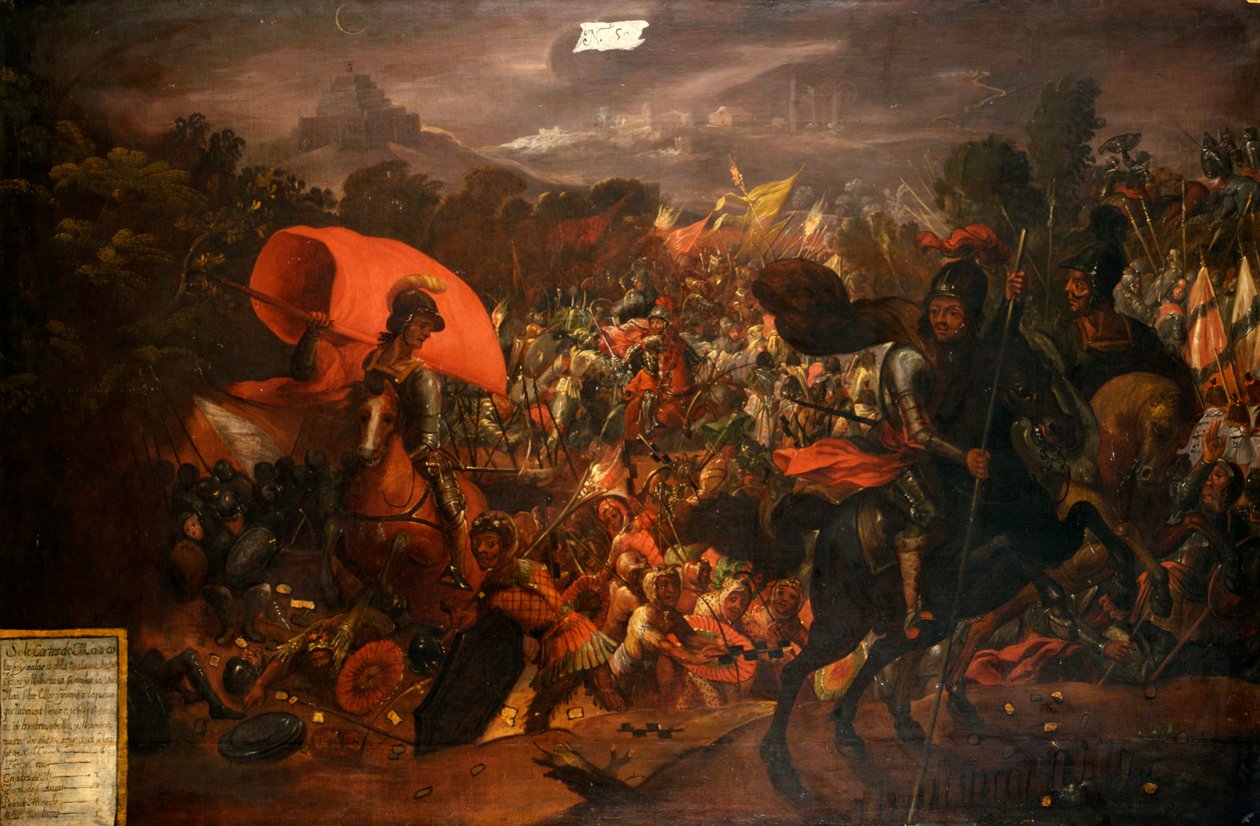 Hernan Cortes på flukt fra den aztekiske hovedstaden av Unknown artist